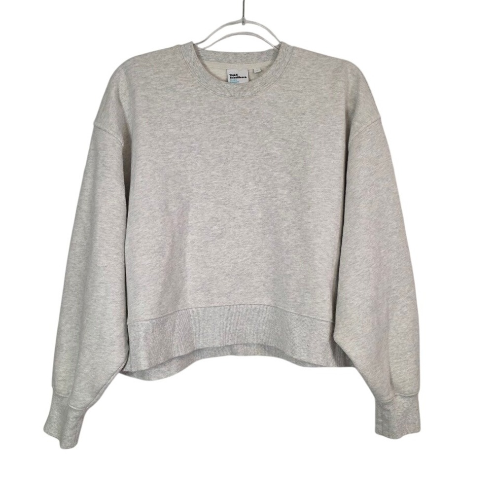 TNA Aritzia Women's 2 (S/M) Sweatfleece Mega Fit Crewneck Heather Grey Cropped